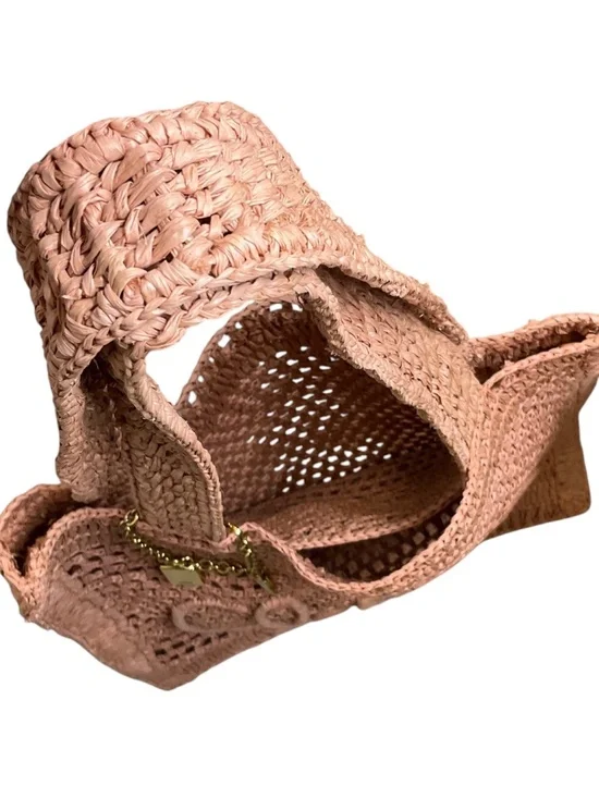 CHLOE SUMMERY BEIGE SUMMER BANANA LOGO RAFFIA CROCHET TOTE BAG - Picture 6 of 16